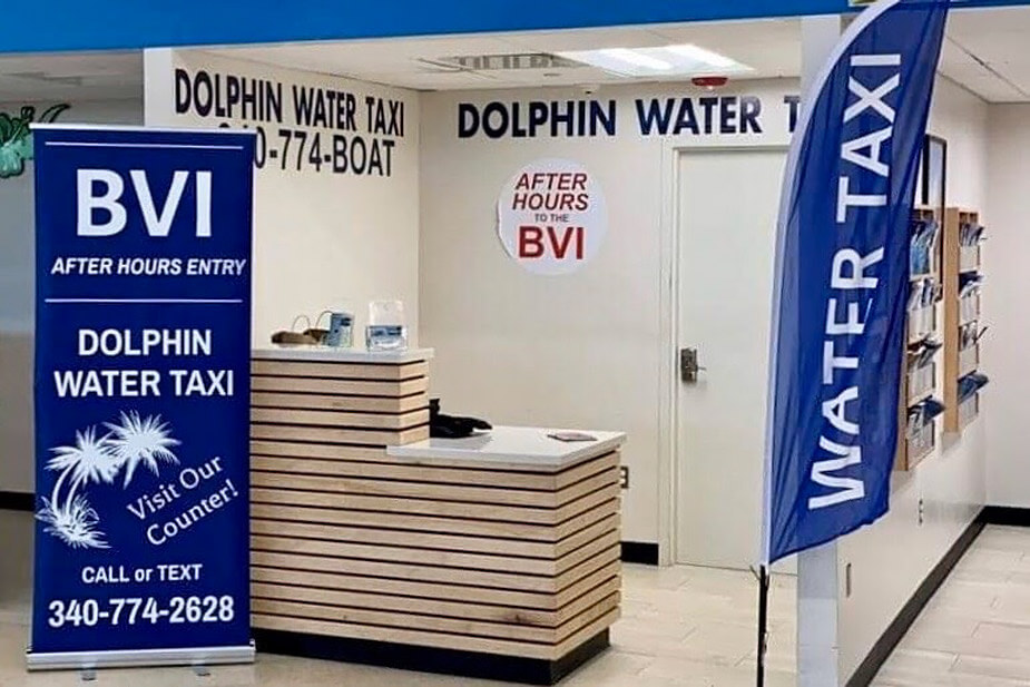 Dolphin Water Taxi's Counter in St. Thomas Airport